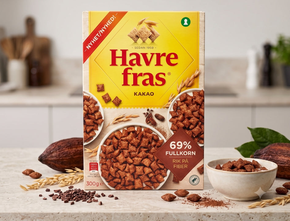 2 x Havrefras Cocoa Oat Pillows Cereal 300g (10.58 oz) – Authentic Scandinavian Whole Grain Breakfast Cereal