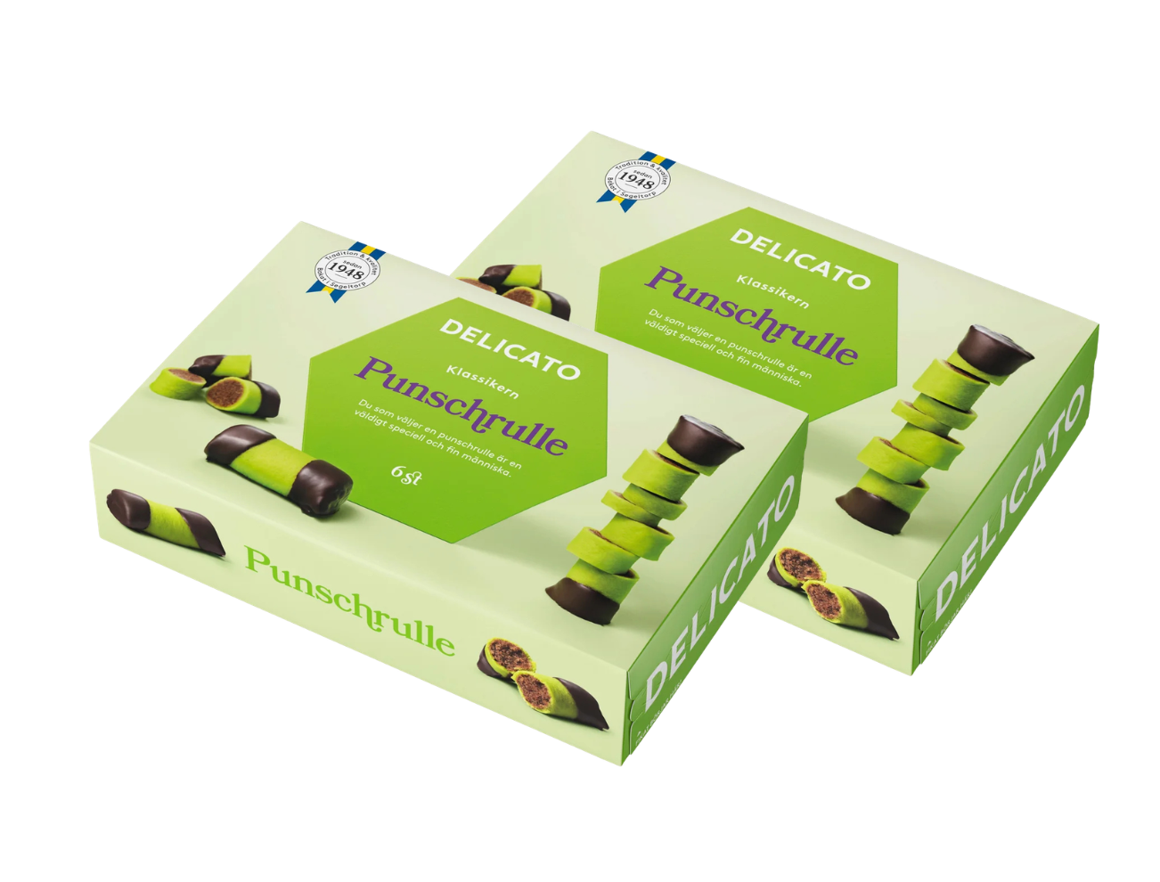 Delicato Punschrullar 2 × (6 × 40g) – Authentic Swedish Chocolate & Arrack Pastry Rolls – Classic Fika Treat