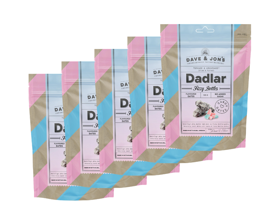 5 Pack Dave and Jons Dadlar Fizzy Bottles - Tangy & Sweet Fizzy Candy Dates (125g / 4.40oz)