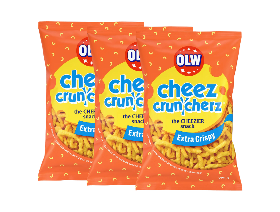3 Bags of OLW Cheez Cruncherz 225g (7.93 oz) – Authentic Swedish Crispy Cheese Snacks