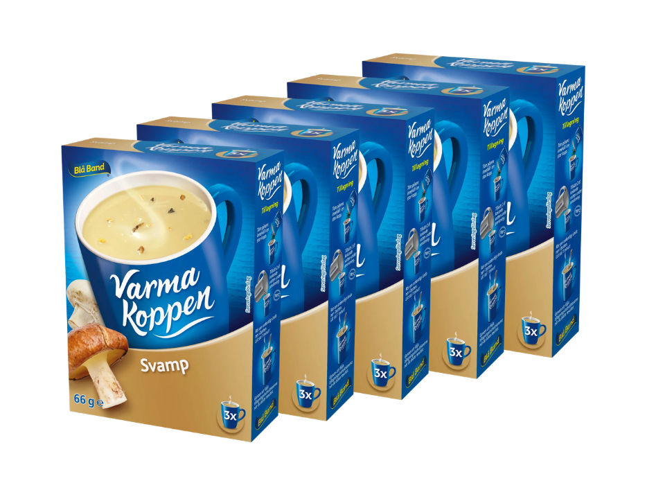 5 Packs of Blå Band Varma Koppen Mushroom Soup Mix 66g (2.32 oz) – Creamy Swedish Instant Mushroom Soup