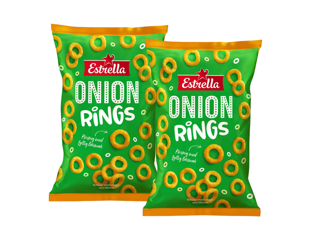 Estrella Onion Rings 2 × 200g (2 × 7.05 oz) – Authentic Swedish Crispy Onion-Flavored Corn Snacks
