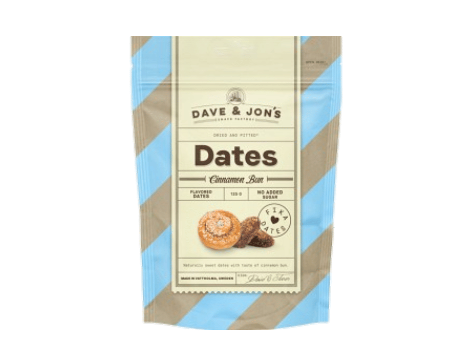 2 x Dave & Jon's Dadlar Cinnamon Bun 125g (4.40 oz) – Swedish Cinnamon Bun Flavored Dates – Vegan Snack