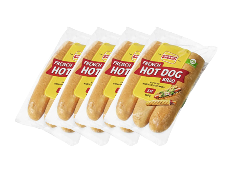 4 Packs of Korvbrödsbagarn French Hot Dog Bread - 3-Pack, 180g (6.34 oz)