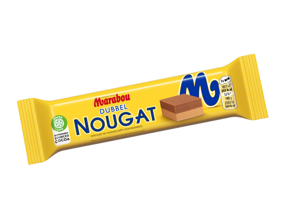 2 Bars of Marabou Dubbel Nougat Chocolate Bar 43g (1.52 oz) – Authentic Swedish Milk Chocolate with Almond & Hazelnut Nougat