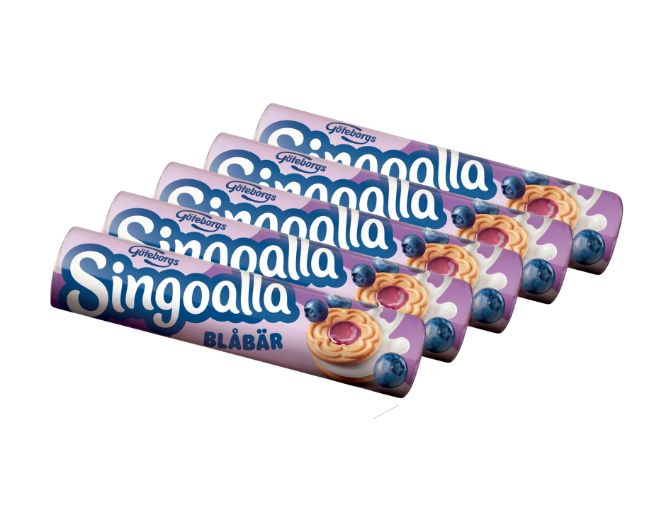 5 Packs of Göteborgskex Singoalla Blueberry Cookies 190g (6.70 oz) – Authentic Swedish Blueberry Cream-Filled Biscuits