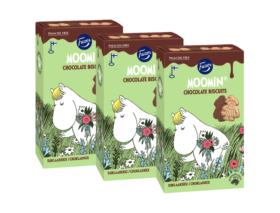 3 Packs of Fazer Moomin Chocolate Biscuits 175g (6.17 oz) – Authentic Nordic Chocolate Biscuits with Moomin Characters
