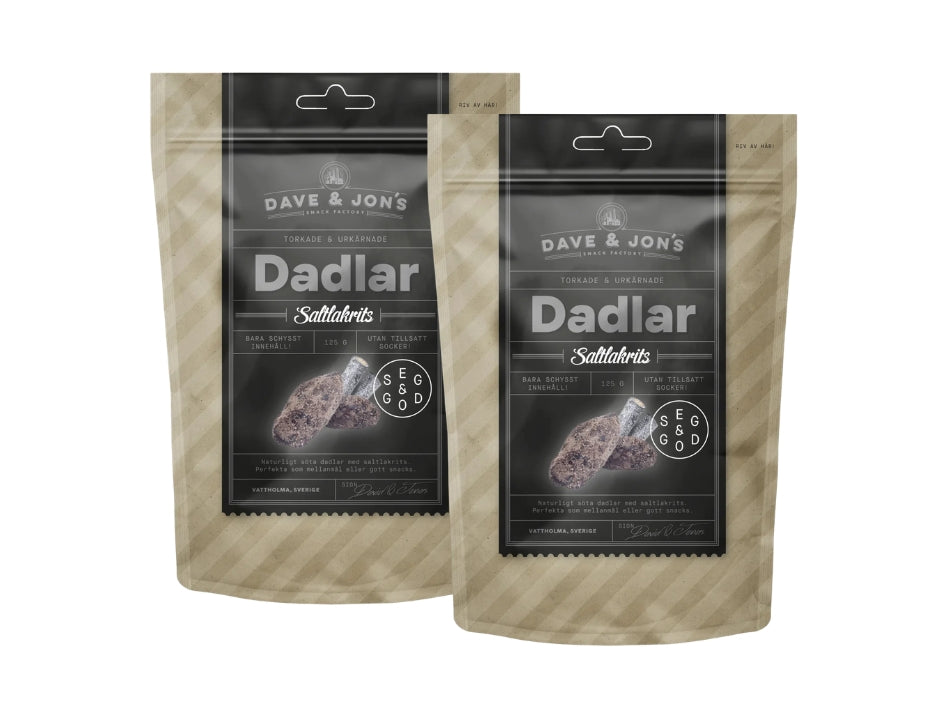 2 x Dave & Jon's Dadlar Saltlakrits 125g (4.40 oz) – Swedish Salted Licorice Dates