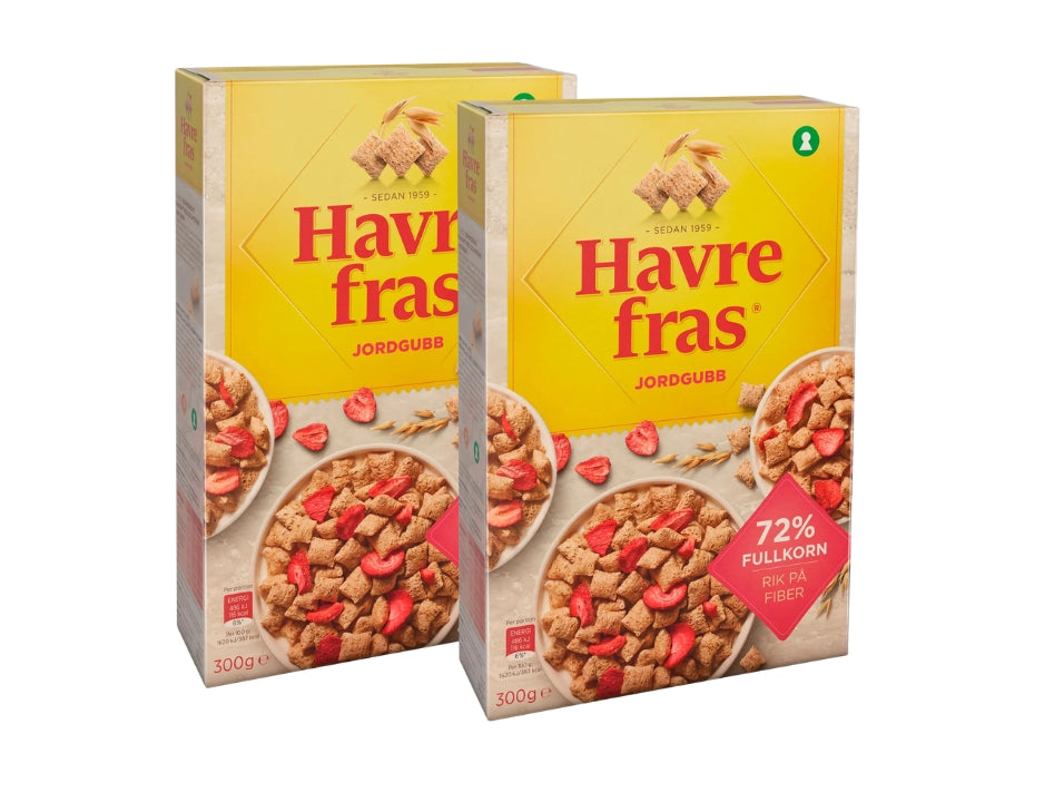 2 x Havrefras Strawberry Oat Pillows Cereal 300g (10.58 oz) – Authentic Scandinavian Whole Grain Breakfast Cereal