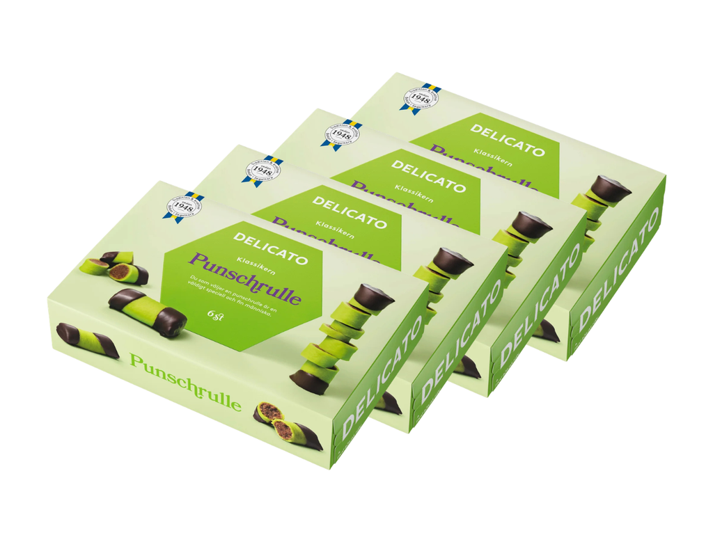 Delicato Punschrullar 4 × (6 × 40g) – Authentic Swedish Chocolate & Arrack Pastry Rolls – Classic Fika Treat