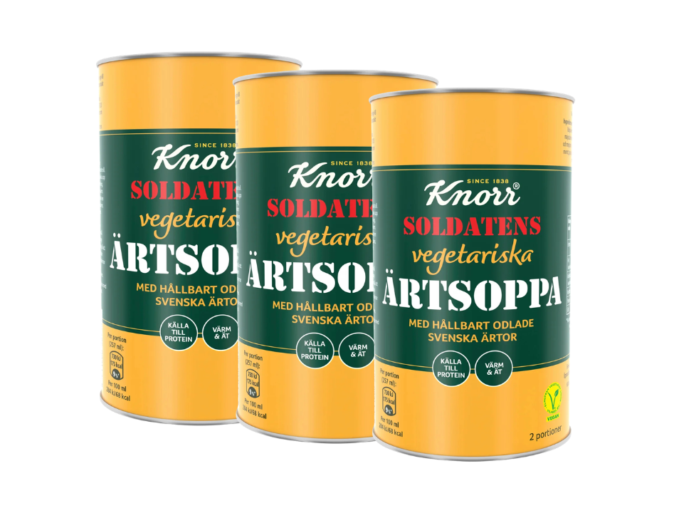 3 Cans of Knorr Soldatens Vegetarisk Ärtsoppa 530g (18.70 oz) – Authentic Swedish Vegetarian Yellow Pea Soup