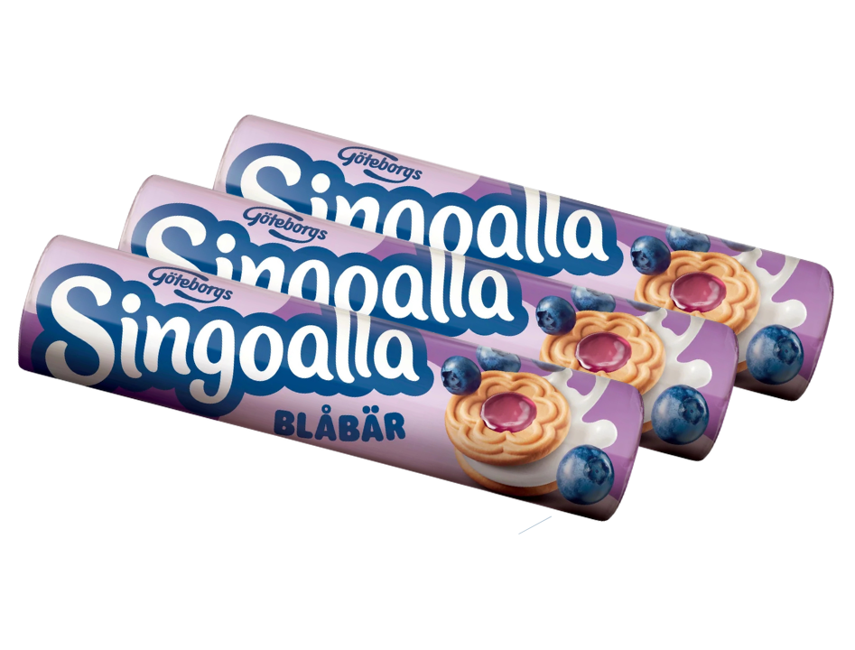 3 Packs of Göteborgskex Singoalla Blueberry Cookies 190g (6.70 oz) – Authentic Swedish Blueberry Cream-Filled Biscuits