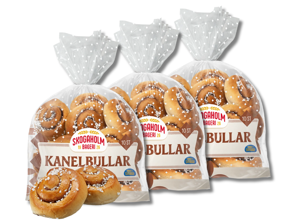 3 Bags of Skogaholm Kanelbullar – Traditional Swedish Cinnamon Buns (10 pcs per bag, 450g / 15.87oz)