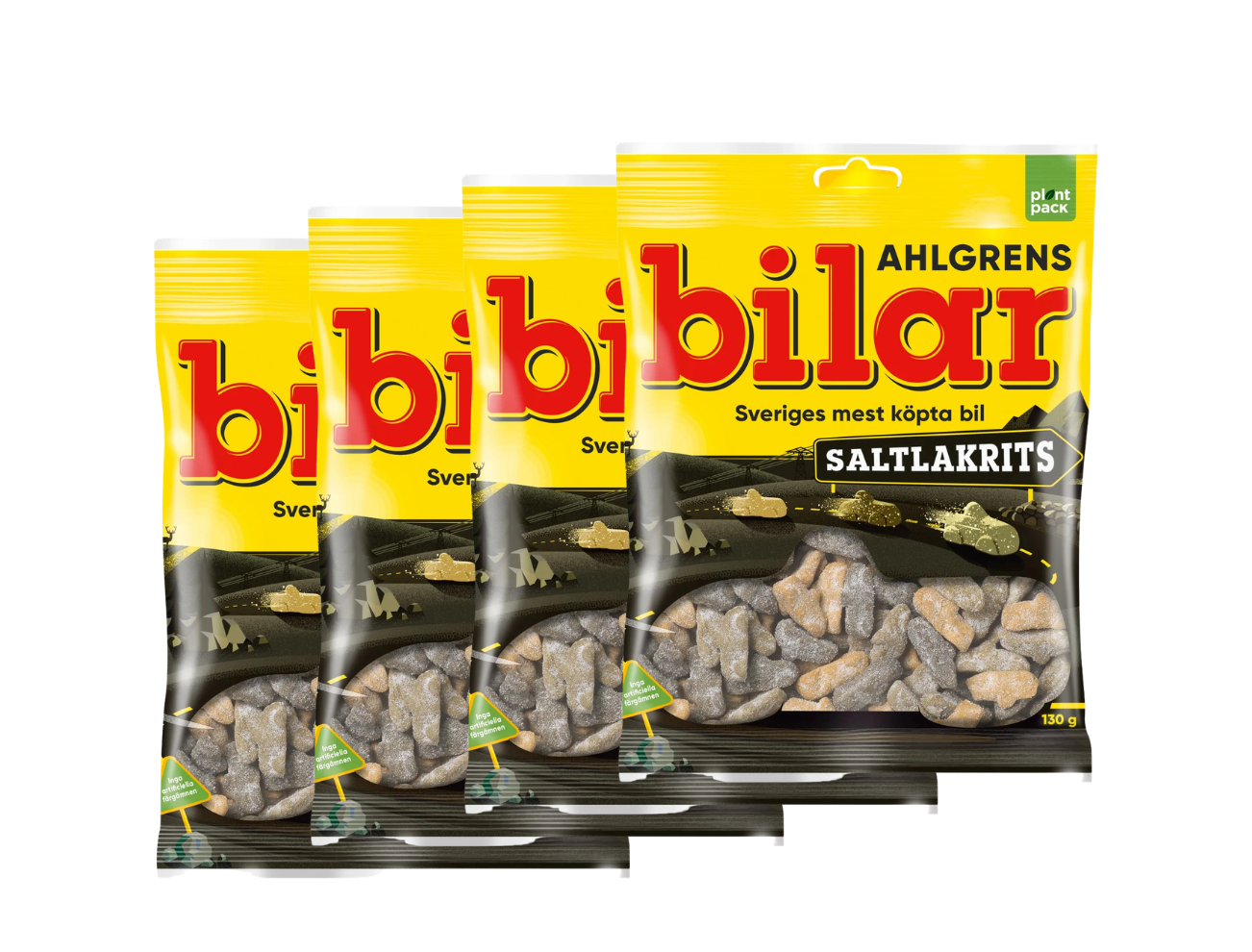 Ahlgrens Bilar Saltlakrits 4 × 130g (4 × 4.58 oz) – Authentic Swedish Salty Licorice Foam Candy Cars