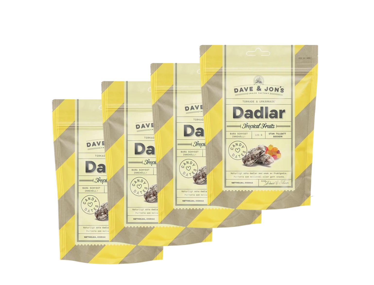 4 Pack Dave & Jons Dadlar Tropical Fruit - Date-Based Tropical Candy (125g / 4.40oz)