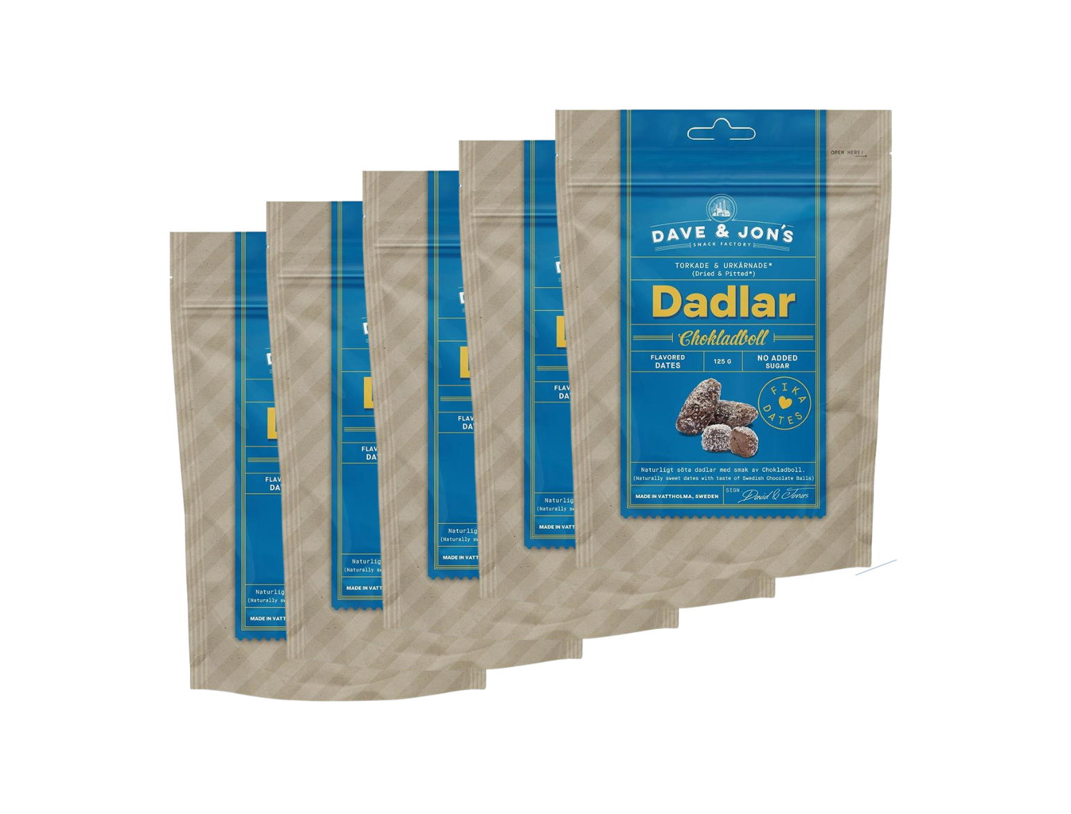 5 Pack Dave & Jons Dadlar Chokladboll - Dates with the taste of Swedish Chocolate Balls (125g / 4.40oz)
