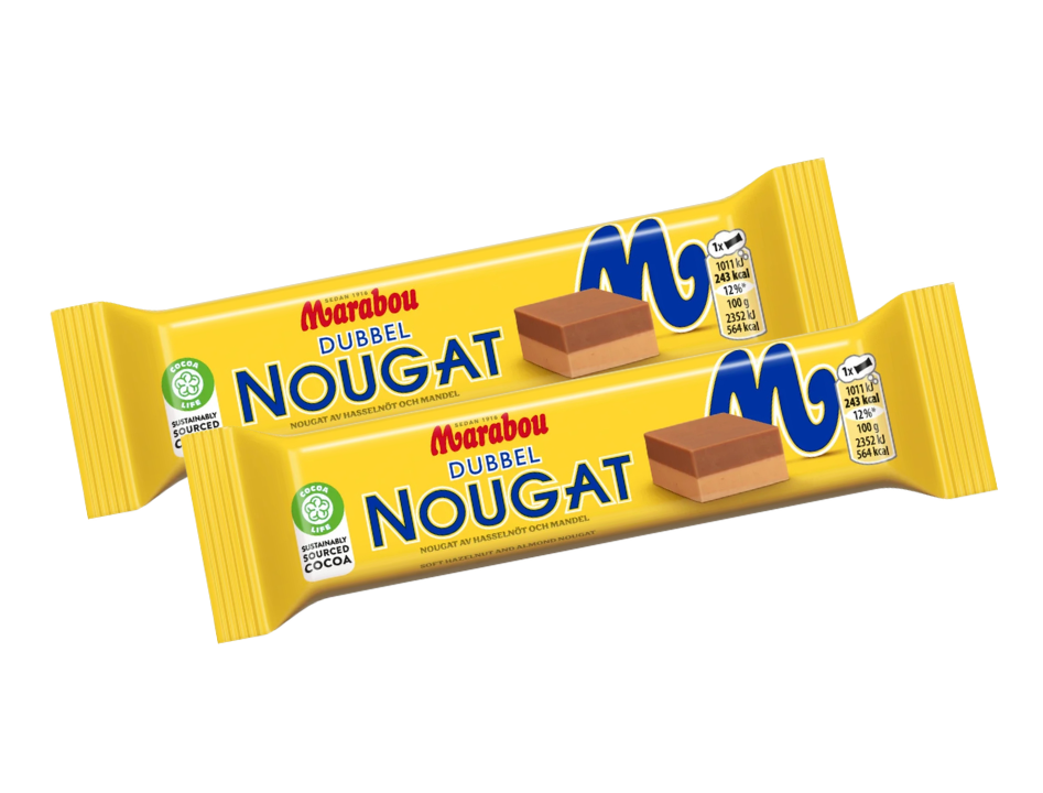 2 Bars of Marabou Dubbel Nougat Chocolate Bar 43g (1.52 oz) – Authentic Swedish Milk Chocolate with Almond & Hazelnut Nougat