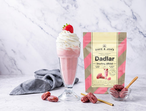2 x Dave & Jon's Dadlar Strawberry Milkshake 125g (4.40 oz) – Natural Swedish Date Snack – Vegan & No Added Sugar