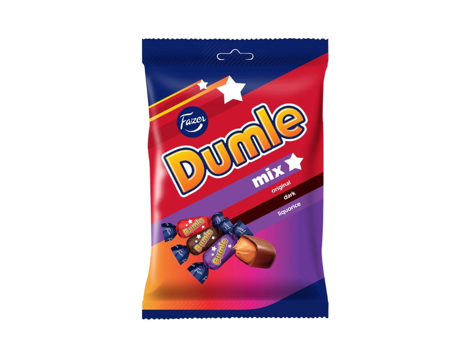Fazer Dumle Mix Original, Dark &amp; Licorice 200g (7.05 oz) – Finnish Chocolate Covered Caramel Candy Assortment