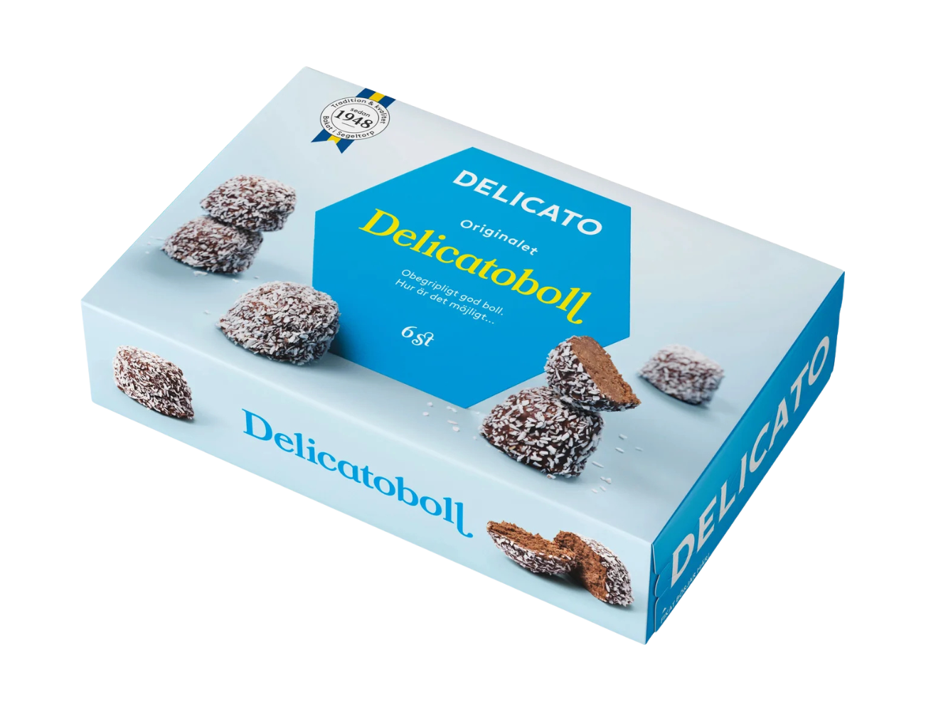 Delicato Delicatobollar 6 × 40g (8.46 oz) – Authentic Swedish Chocolate Coconut Balls – Classic Fika Treat