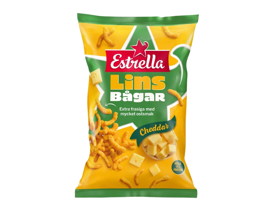 2 x Estrella Linsbågar Cheddar 150g (5.29 oz) – Swedish Cheddar Lentil Puffs
