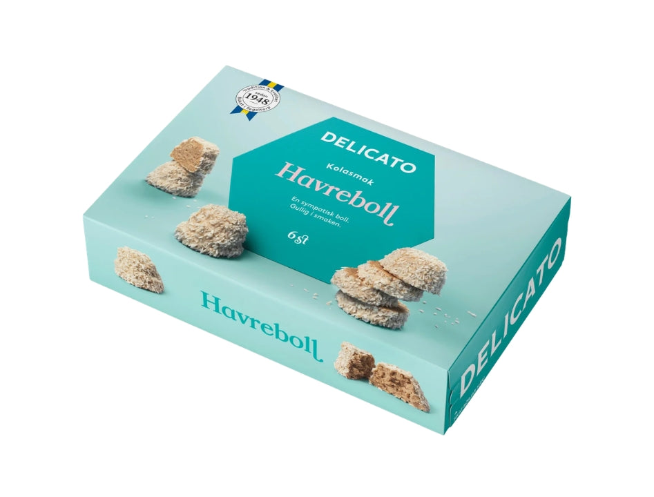 Delicato Havrebollar 6-Pack 240g (8.47 oz) – Authentic Swedish Chocolate Oat Balls Rolled in Coconut