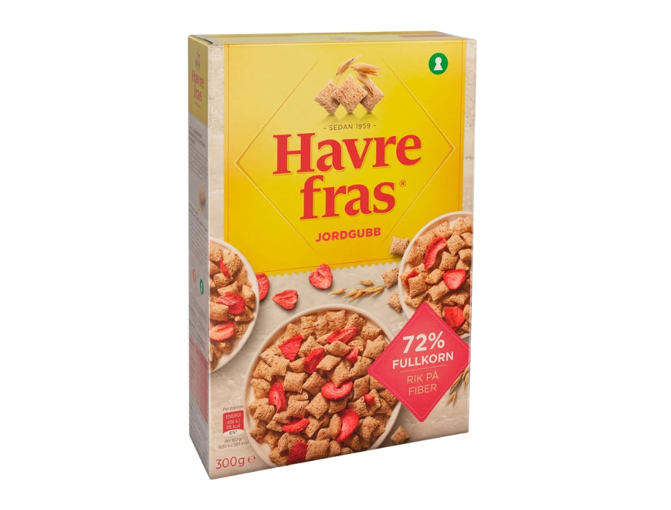 3 x Havrefras Strawberry Oat Pillows Cereal 300g (10.58 oz) – Authentic Scandinavian Whole Grain Breakfast Cereal