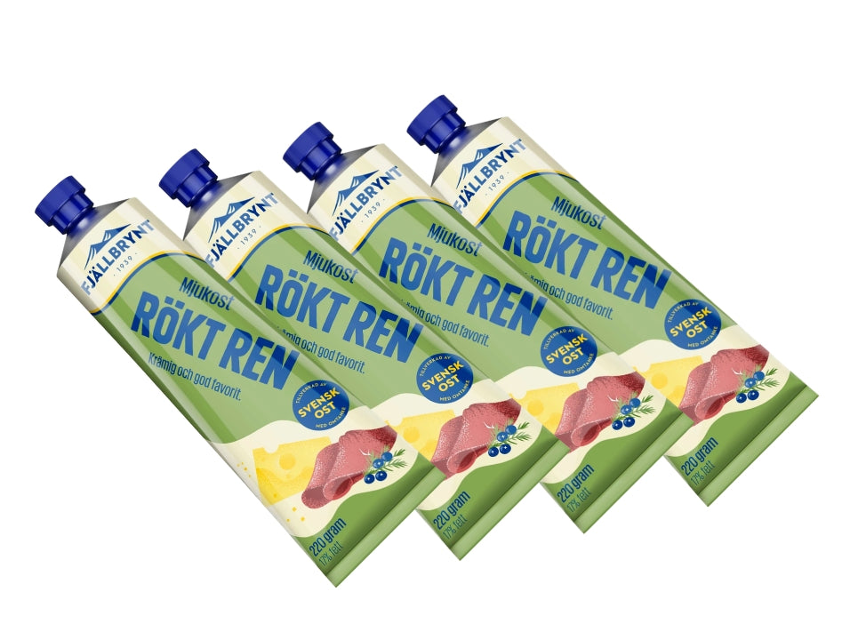 4 x Fjällbrynt Mjukost Rökt Ren 250g (8.81 oz) – Swedish Creamy Cheese Spread with Smoked Reindeer