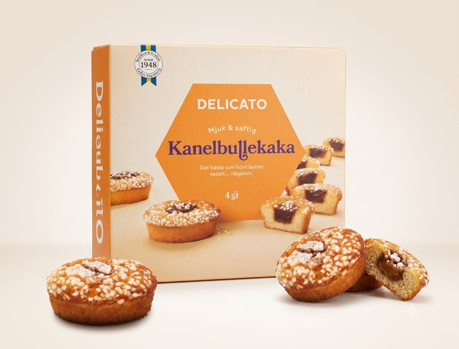 4 x Delicato Kanelbullekaka 4-Pack 200g (7.05 oz) – Swedish Cinnamon Bun Cakes