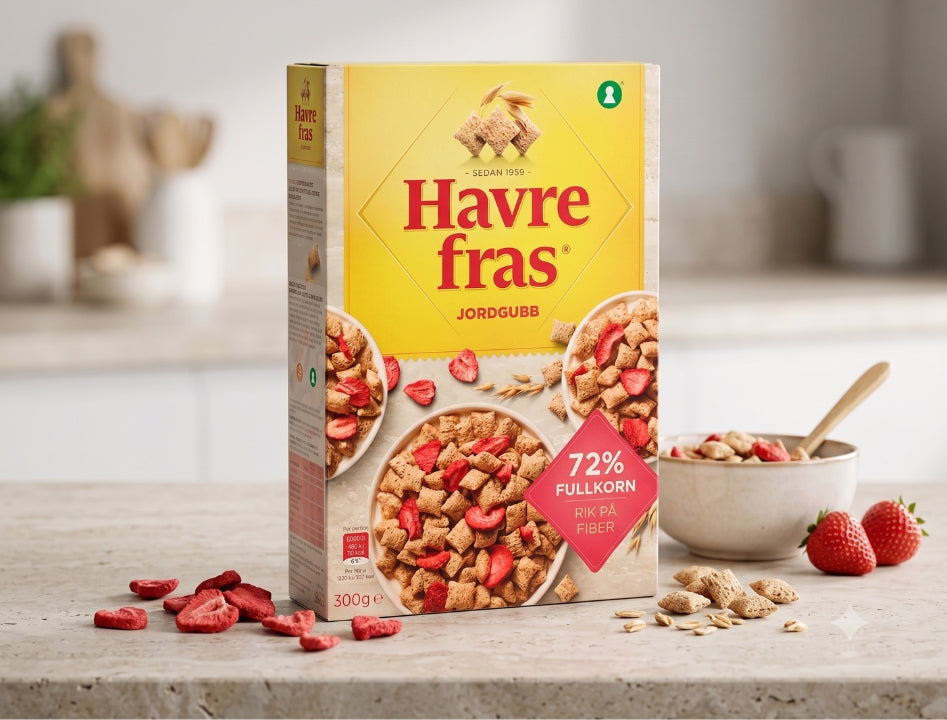 3 x Havrefras Strawberry Oat Pillows Cereal 300g (10.58 oz) – Authentic Scandinavian Whole Grain Breakfast Cereal