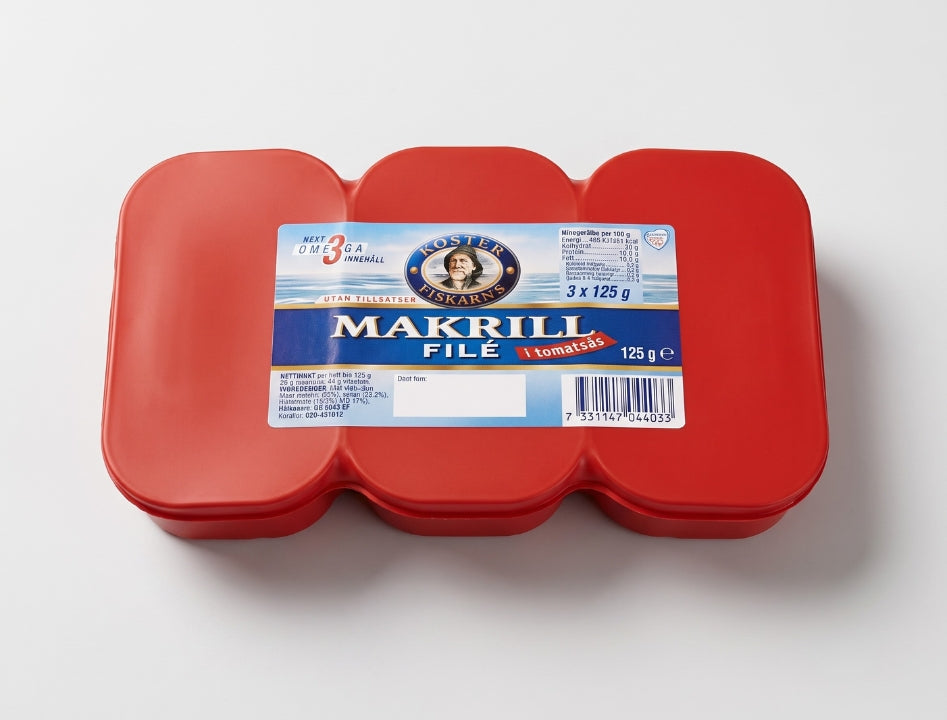 2 x Koster Fiskarn Mackerel Fillets in Tomato Sauce 3 × 125g (3 × 4.41 oz) – Authentic Scandinavian Ready-to-Eat Mackerel