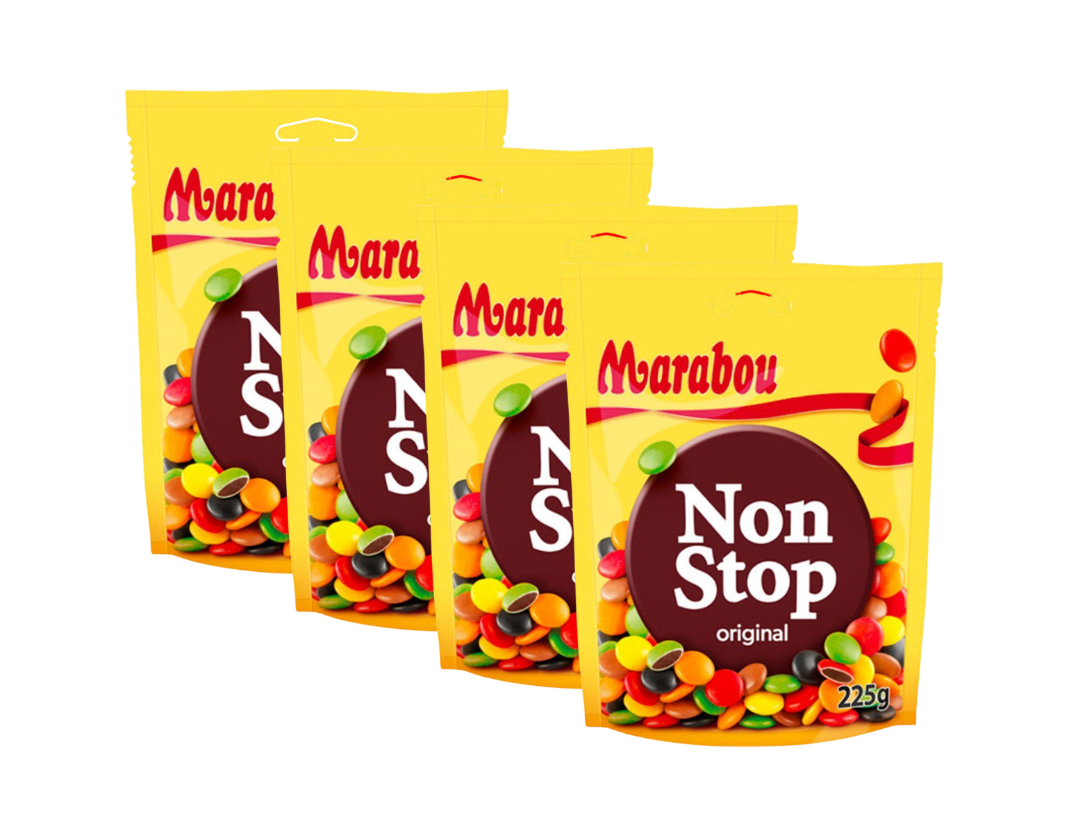 Marabou Non Stop Original 4 × 225g (4 × 7.94 oz) – Authentic Swedish Milk Chocolate Candy Shells