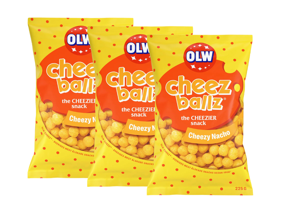 3 Bags of OLW Cheez Balls 225g (7.93 oz) – Authentic Swedish Crispy Cheese Snacks