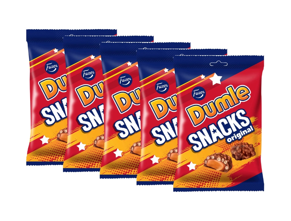 5 x Fazer Dumle Snacks Original 160g (5.64 oz) – Finnish Milk Chocolate, Caramel & Crispy Rice Bites