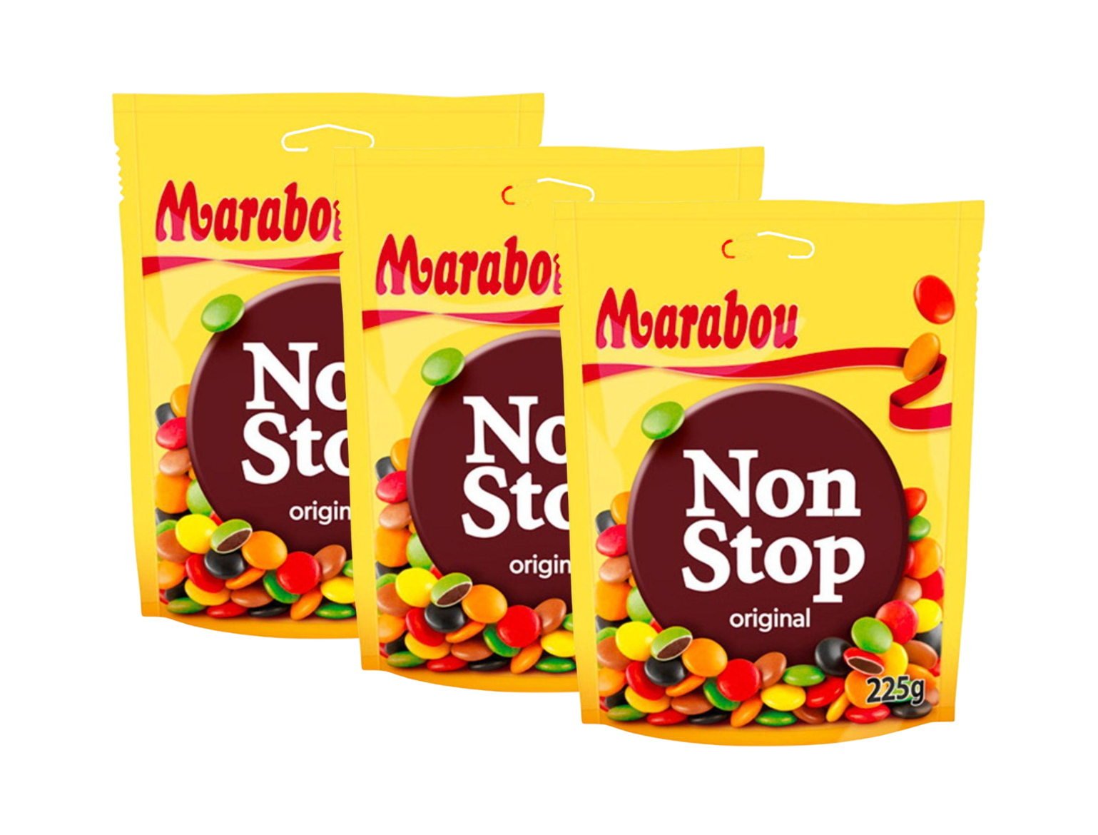 Marabou Non Stop Original 3 × 225g (3 × 7.94 oz) – Authentic Swedish Milk Chocolate Candy Shells