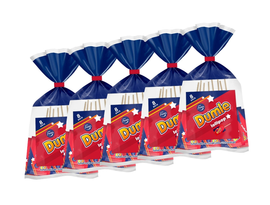 5 x Fazer Dumle Klubbor 10 Pack 100g (3.52 oz) – Finnish Chocolate Covered Caramel Lollipops