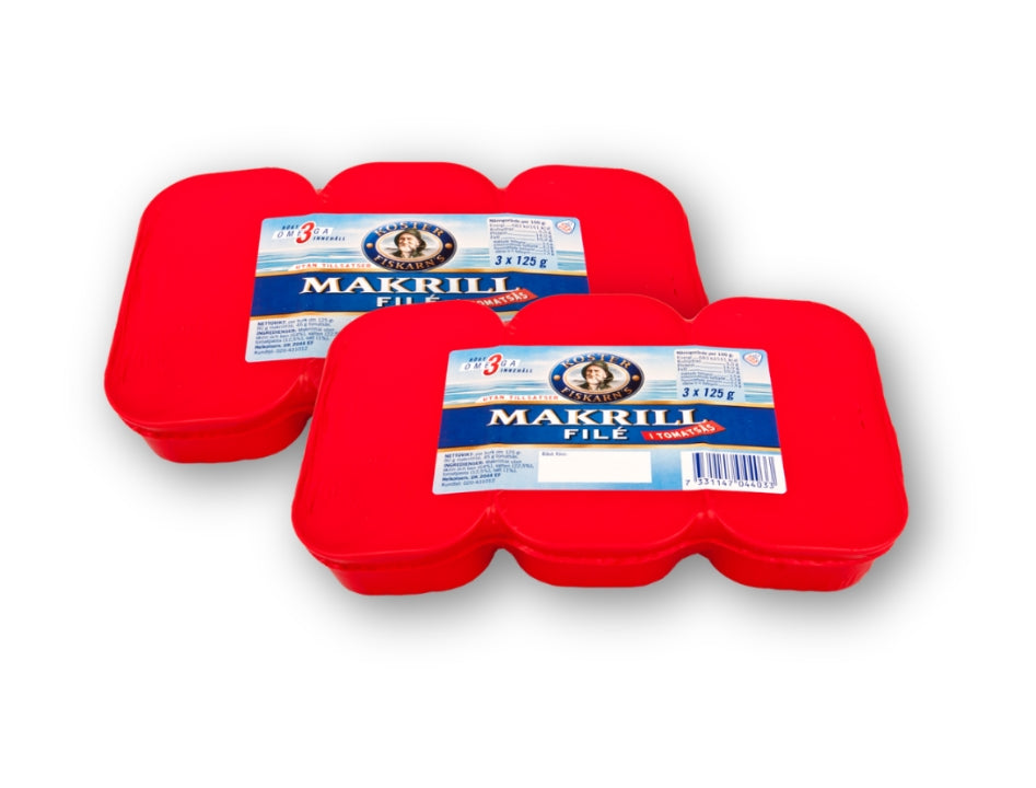 2 x Koster Fiskarn Mackerel Fillets in Tomato Sauce 3 × 125g (3 × 4.41 oz) – Authentic Scandinavian Ready-to-Eat Mackerel