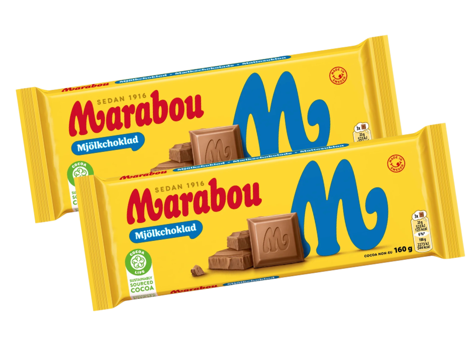 2 Bars of Marabou Milk Chocolate 160g (5.64 oz) – Authentic Swedish Creamy Milk Chocolate