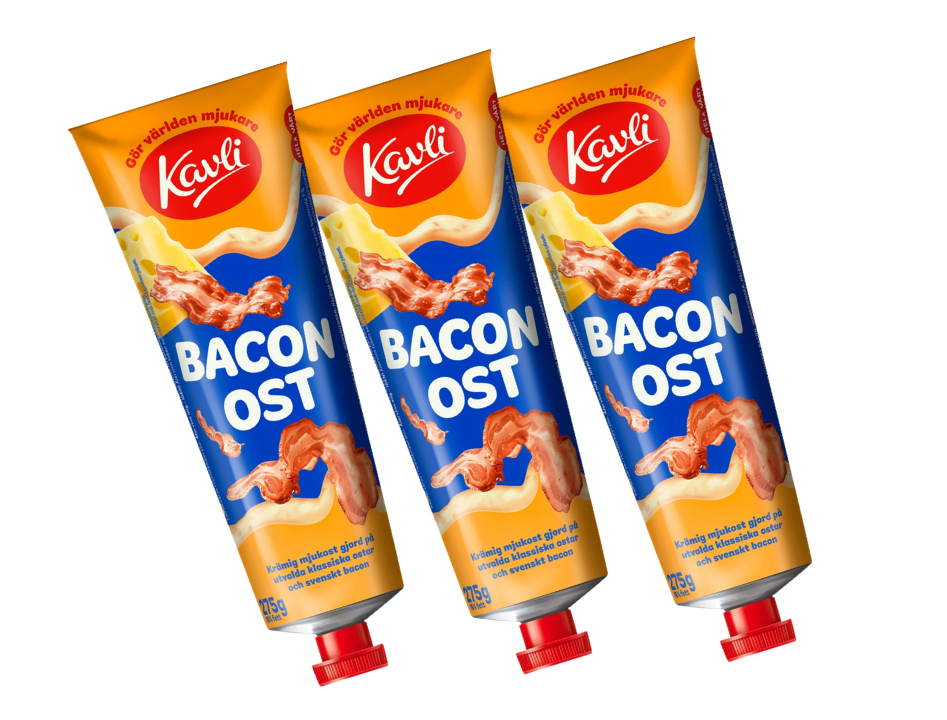 3 Tubes of Kavli BaconOst, Bacon Cheese Spread, 275g (9.7 oz.), Swedish Soft Cheese Spread, Cream Cheese In Tube, Mjukost, Ost, Swedish Food