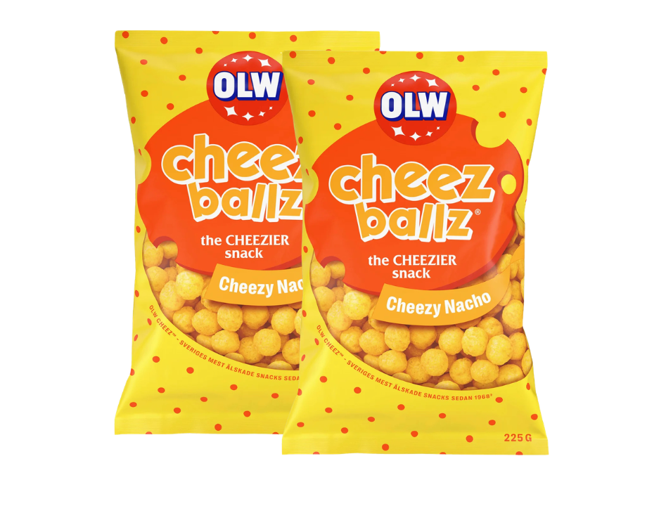 2 Bags of OLW Cheez Balls 225g (7.93 oz) – Authentic Swedish Crispy Cheese Snacks