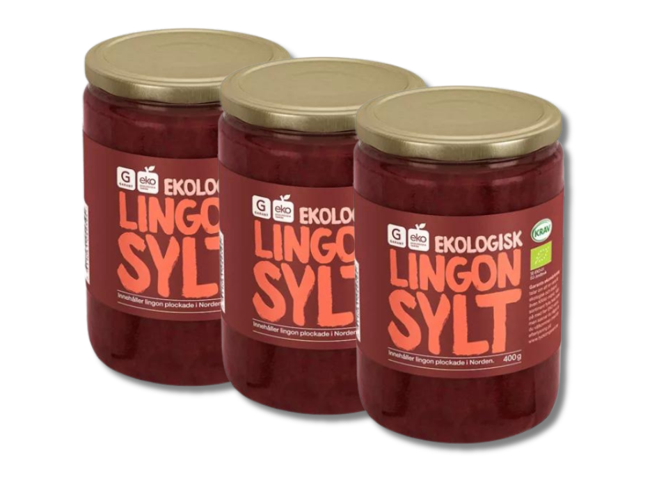 3 Jars of Garant Organic Lingonberry Jam 400g (14.10 oz) – Organic Swedish Lingonberry Preserve – Authentic Scandinavian Flavor