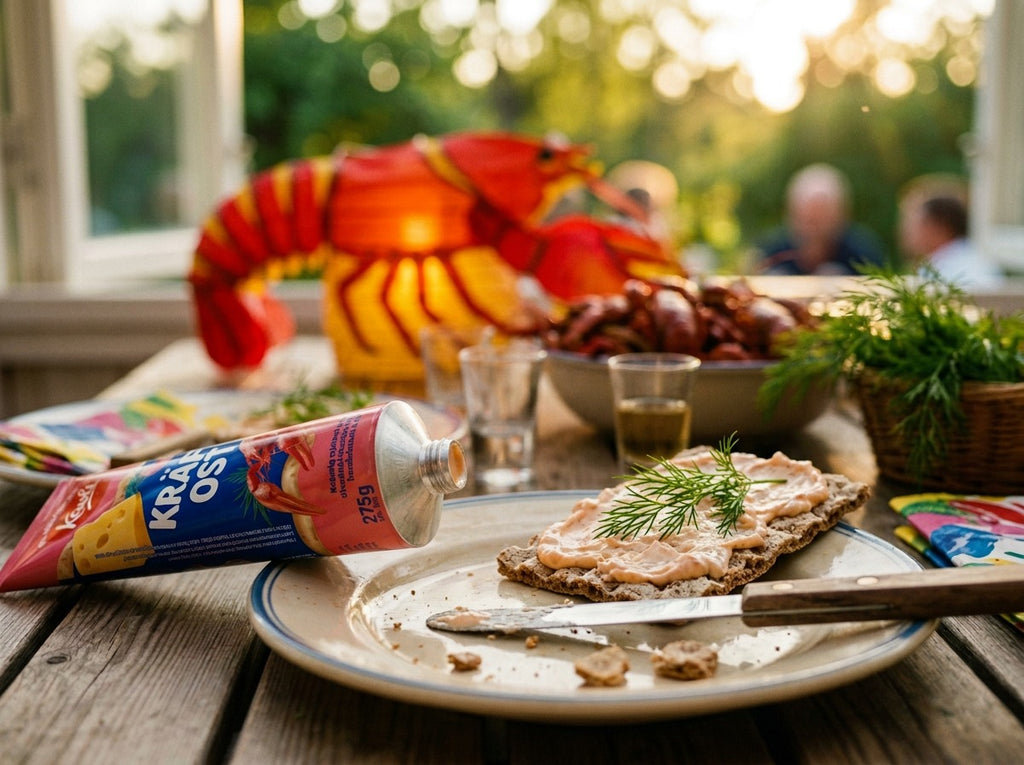 Kavli Kräftost 275g – Swedish Crayfish Cheese Spread in a Tube, creamy cheese blended with real crayfish, authentic Swedish kräftskiva flavour lifestyle