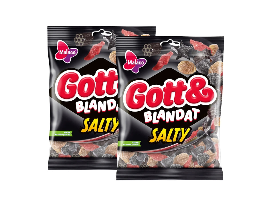 Malaco Gott & Blandat Salt 2 × 210g (2 × 7.41 oz) – Authentic Swedish Salty Licorice & Wine Gum Candy Mix