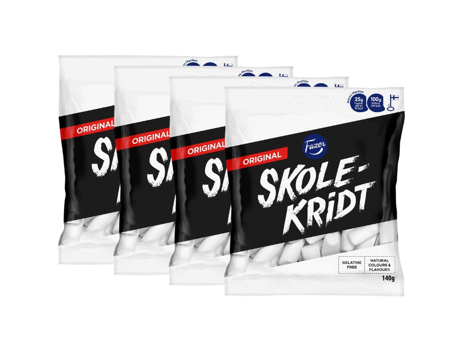 Fazer Skolkritor 4 × 140g (4 × 4.94 oz) – Authentic Swedish Liquorice Candy with Peppermint Filling