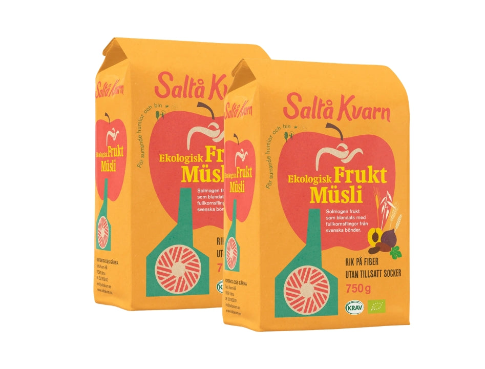 Saltå Kvarn Fruktmüsli KRAV Organic 2 × 750g (2 × 26.46 oz) – Authentic Swedish Organic Fruit Muesli