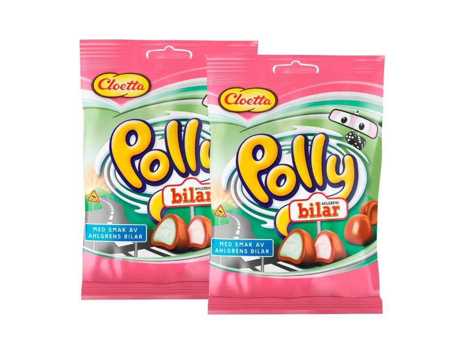 Cloetta Polly Chokladbilar 2 × 150g (2 × 5.29 oz) – Authentic Swedish Chocolate-Coated Foam Candy Cars