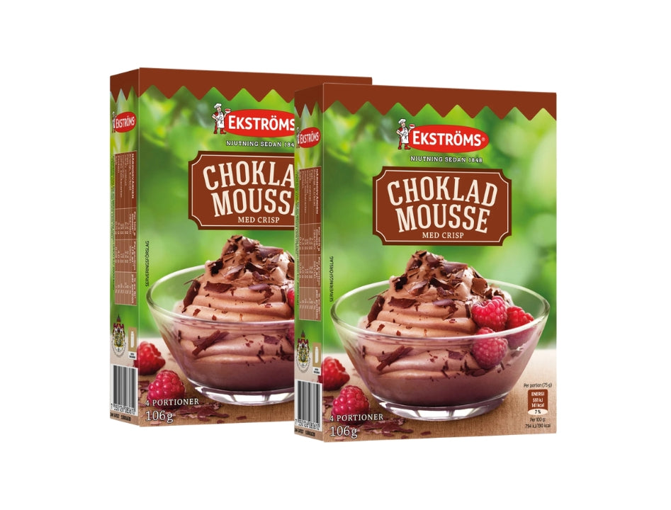 Ekströms Chokladmousse med Crisp 4 Portioner 2 × 106g (2 × 3.74 oz) – Authentic Swedish Chocolate Mousse Mix with Crisp