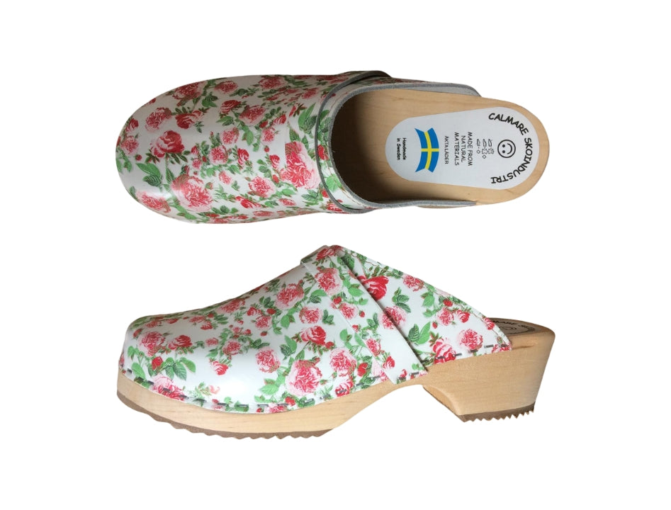 Rosali Swedish Wooden Clogs – Handmade in Sweden | Genuine Floral Leather & Alder Wood