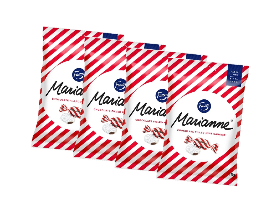 4 x Fazer Marianne Mint Candy 200g (7.05 oz) – Vegan Finnish Peppermint Candy with Dark Chocolate Filling