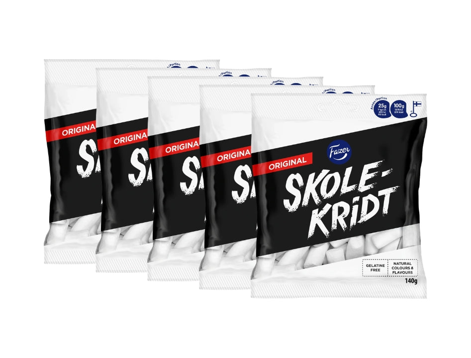 Fazer Skolkritor 5 × 140g (5 × 4.94 oz) – Authentic Swedish Liquorice Candy with Peppermint Filling